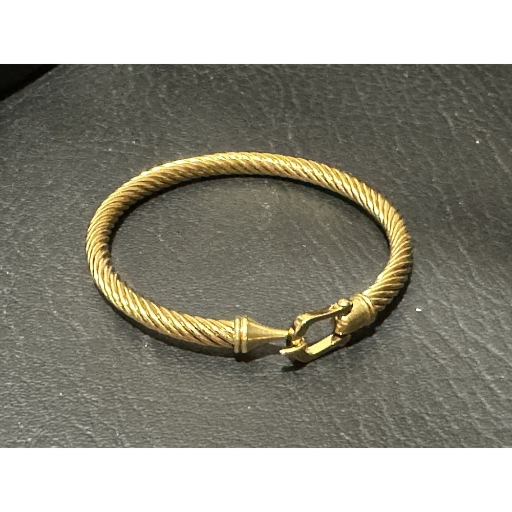 Gold Tone Twist Sculptural Hinged Bangle Bracelet Bold Geometric Modernist Stack